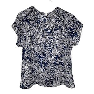 Joie 100% Silk Navy and White Print Cap Sleeve Blouse Top Small